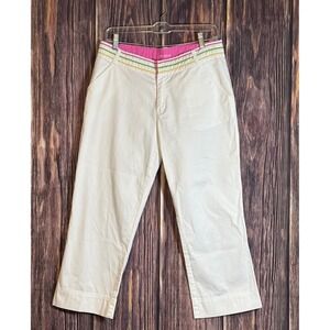 Lilly Pulitzer Capri Pants Womens White Size 6 Colorful Trim Cropped Trousers